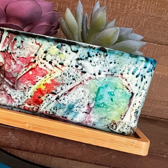 Hand-Painted Ceramic Succulent Planter with Bamboo Tray - Picture 5 of 6